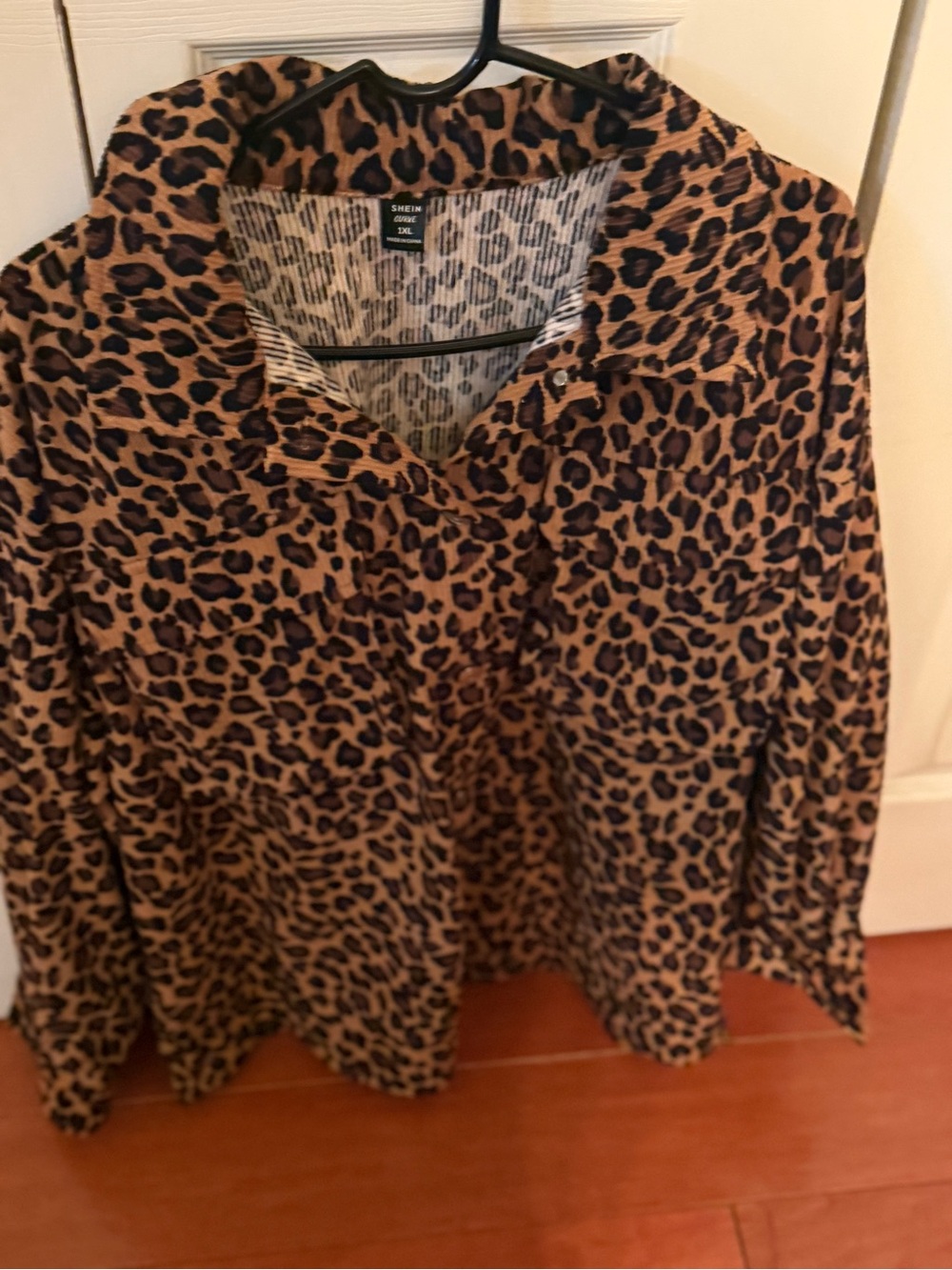 SHEIN Brown and Black Leopard Print Button-Down Shirt